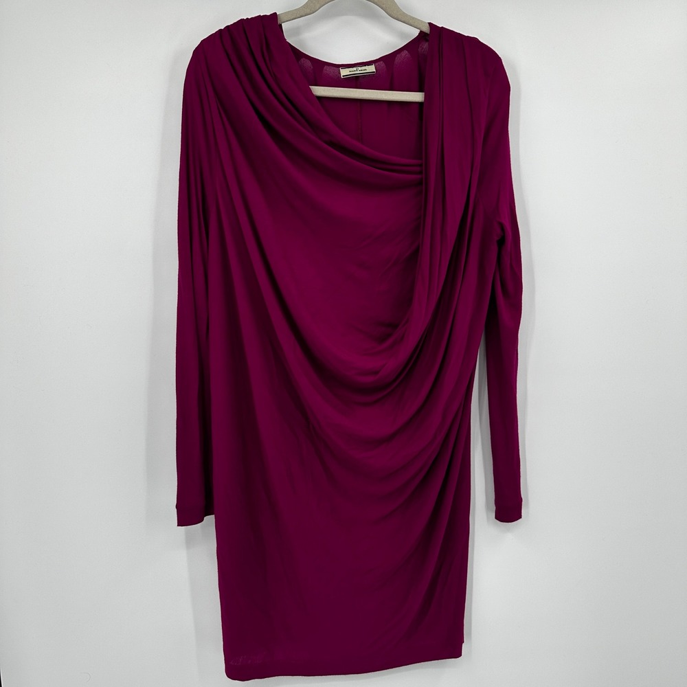 MALENE BIRGER Nahuda Dress Magenta Viscose Drape Midi Long Sleeve Small